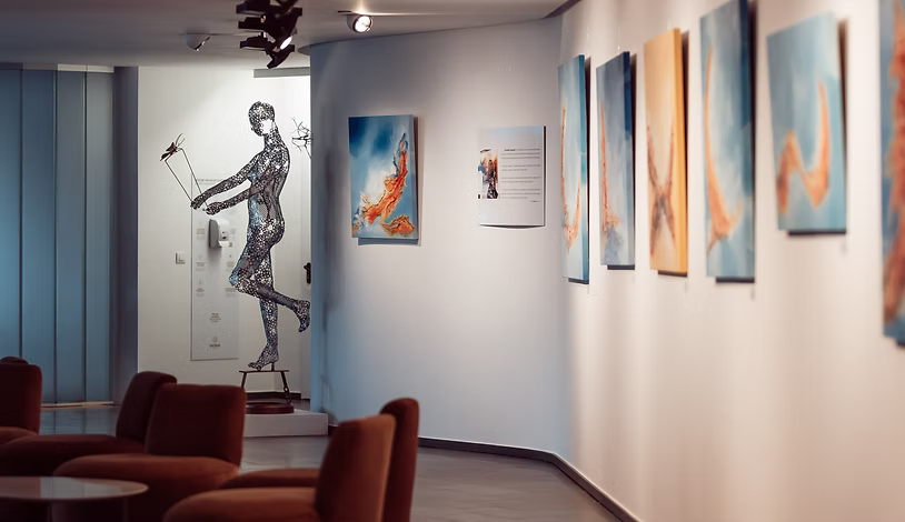 Visitor viewing artwork